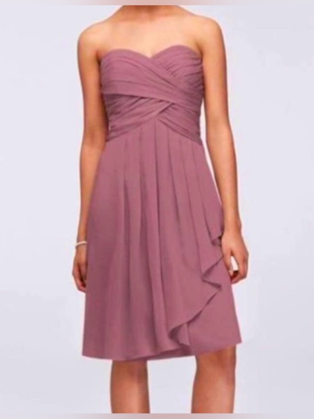 Davids Bridal F14847 Short Chiffon Front Cascade Rose Size 8